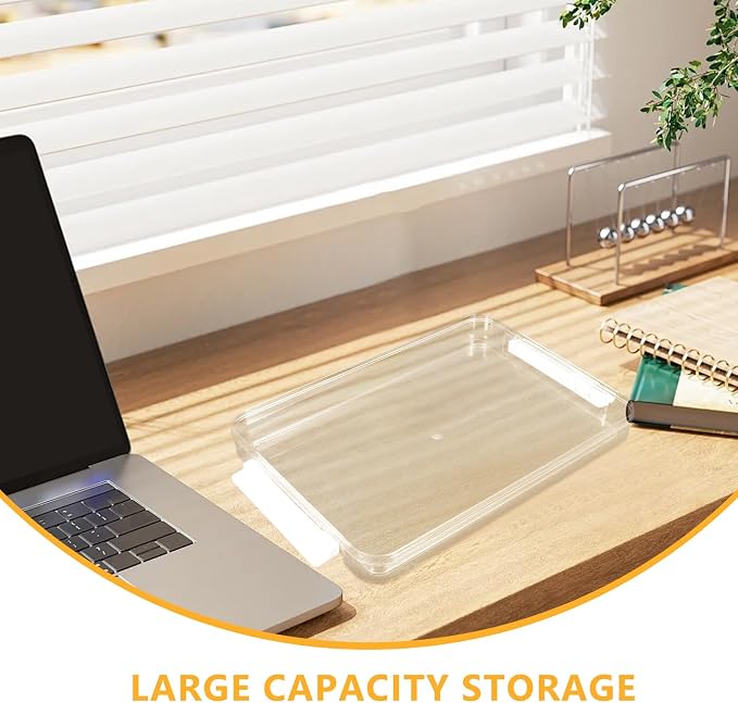DOITOOL Stackable A4 File Storage Box with Lid, Medium Acrylic Document Organizer for Photo Papers and Office Supplies, Portable Desktop Filing Bin for Document and Scrapbook Storage