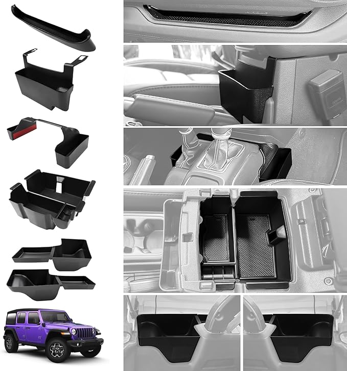 Center Console Organizer for 2018-2023 Jeep Wrangler JL JLU 4XE Gear Shift Console Side Tray Trunk Organizer Hanging Armrest Storage Box for Wrangler Accessories(18-23 5-piece, Not Gladiator)