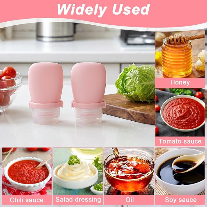 5 Pack 1oz Silicone Travel Bottles, Leak Proof Squeeze Bottle with Brush, Reusable Refillable Lotion Bottle for Toiletries, Shampoo, Conditioner, Lotion, Salad Dressing, Travel-Size Containers