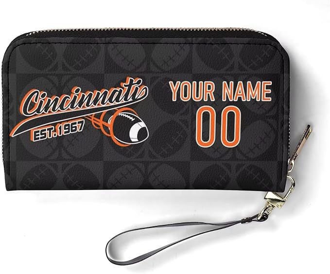 Custom Sports Team Zip Organizer Wallet-Personalized PU Leather Wallet with Name Number,Multi-Card Slots,Wrist Strap,Fan Gift for Men Women.