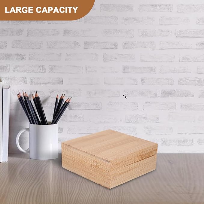 Wooden Desktop Organizer Storage Box with Lid Small Square Storage Bin for Sundries for Office and Home Desk Organization