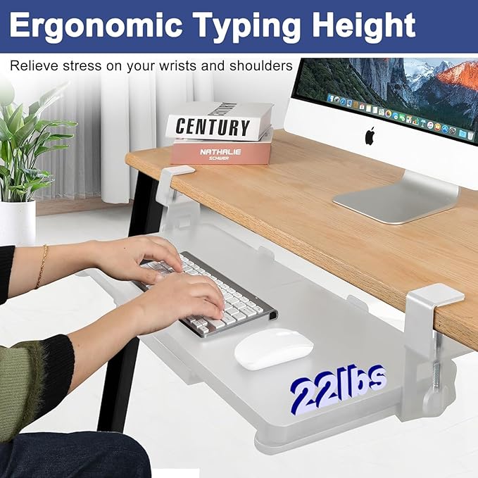 Desktop Keyboard Tray, Pull-Out Under The Table, 26.77 "X 11.81" Large-Sized Keyboard Tray, C-Shaped Lip Holder, Easy to Install, Suitable for Home Learning and Office Use(White)