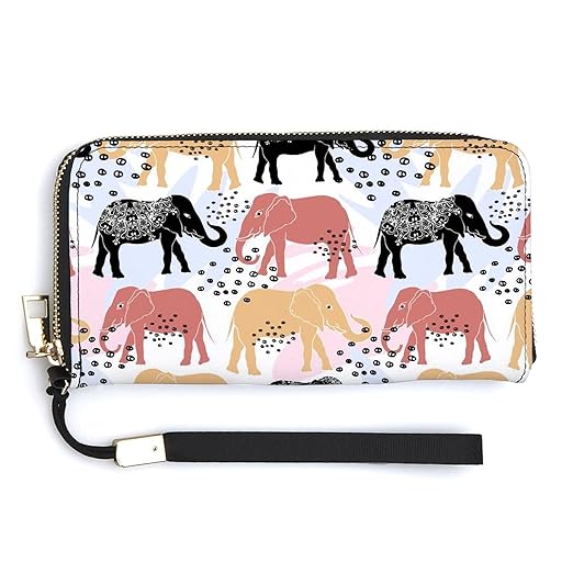 Clutch Wallet Holder for Women Men Watercolor Elephant And Dot Portable Accordion Zipper Credit Card Storage Bag Waterproof Purse Leather Wallet for Travel Work Shopping