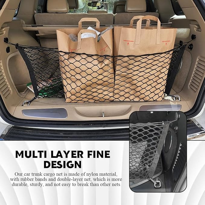 Cargo Net Stretchable, Trunk Net for SUV, Adjustable Elastic Trunk Storage Net with Hook, Universal Truck Bed Organizer Car Interior Accessories Fit for Most SUVs, Vehicles and Trucks