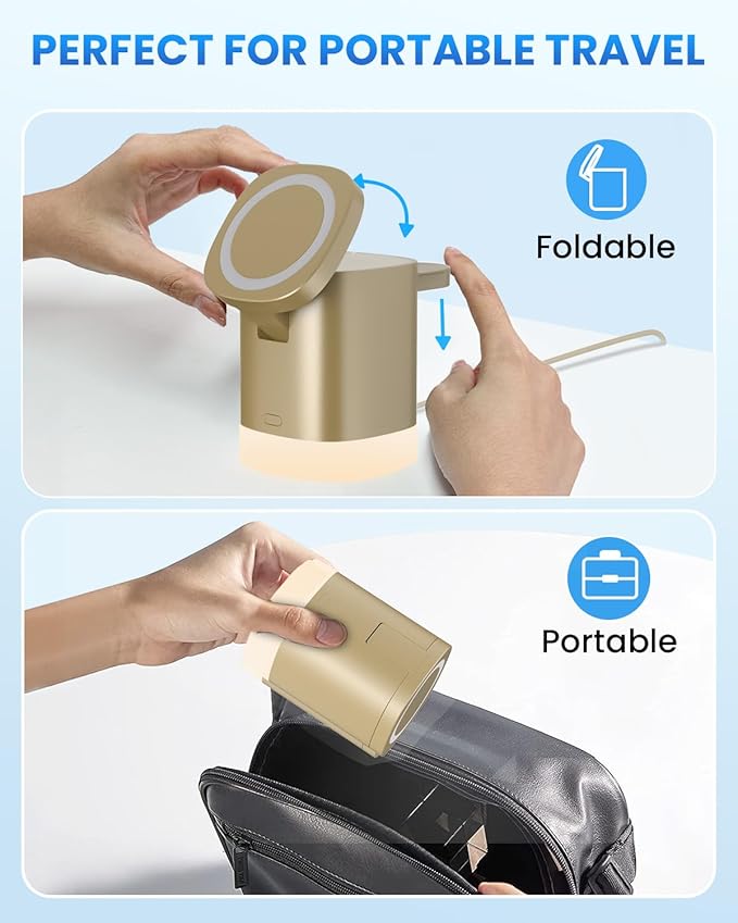 Traveler Charging Station for Mag-Safe iPhone: JoyGeek 3 in 1 Foldable Wireless Charger Stand for iPhone 16 15 14 13 12 Pro Max Plus - Apple Watch 10 9 8 7 6 5 4 SE - AirPods Pro 2/3/4