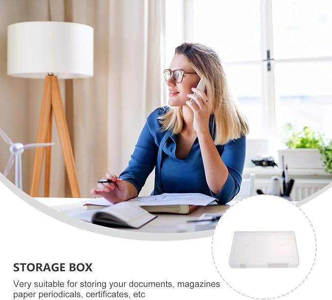 Plastic Document Storage Box with Lid, A4 File Organizer Case for Office Desk, Dustproof Desktop File Holder for Documents and Paper Sorting