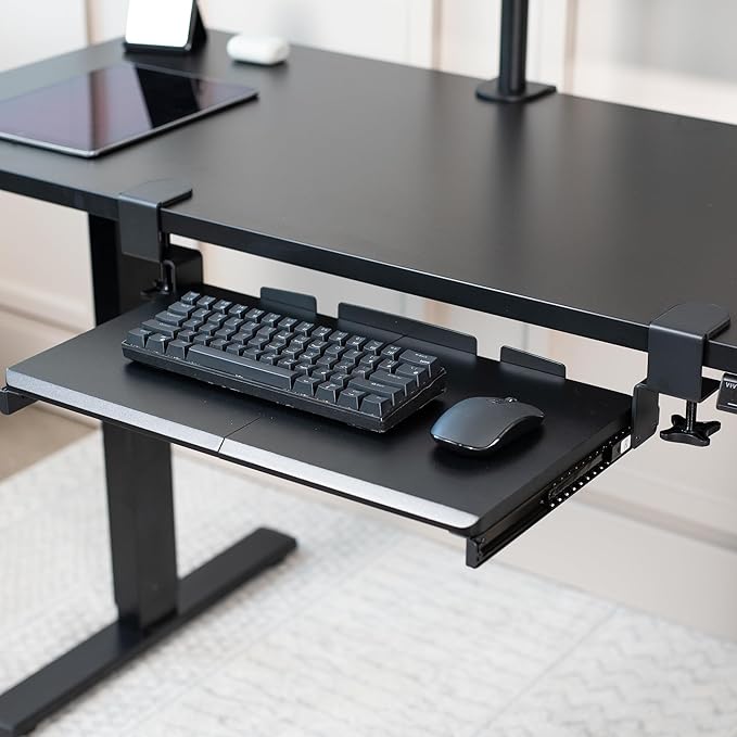 VIVO Small Keyboard Tray, Under Desk Pull Out with Extra Sturdy C Clamp Mount System, 20 Inches (26 Inches Including The Clamps) x 11 Inches Slide-Out Platform Computer Drawer for Typing, Black,