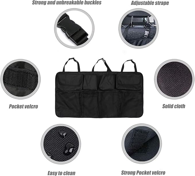 Car Backseat Trunk Organizer Cargo Truck Organizer Foldable Backseat Storage for Car,Truck, SUV, Van Organizers Back Seat Mesh Pockets