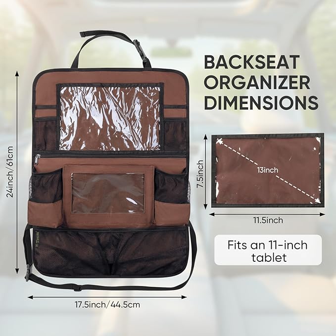 BALEINE Backseat Car Organizer, Back Seat Car Organizers and Storage, Kick Mats Back Seat Protector, Travel Accessories for Most Automotive (2 Pack, Mocha)