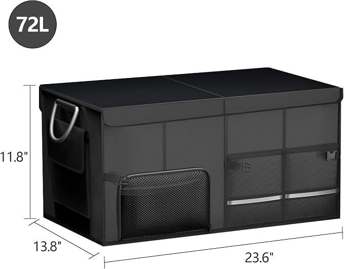 Trunk Organizer for Suv with a Separate Compartment for 1 Pair of Shoes - Reinforced Handles, Waterproof, Collapsible, Multi-Compartment Car Trunk Organizer for Jeeps, Sedans - 72L