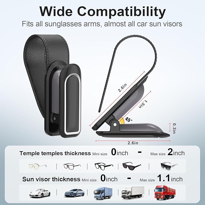 Veharvim Sunglass Holder for Car (2 Pack, One-Handed Operation, Gentle & Secure Hold, Silicone Padded, Universal Fits Sunglass and Car Visor) - Sunglasses Clip for Car Visor (Black & Silver, 4 Pack)