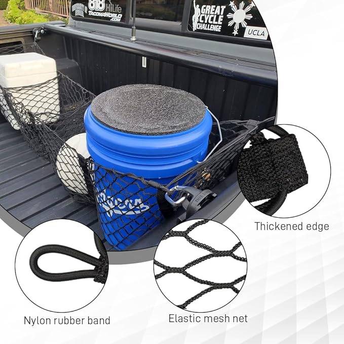 Car Rear Cargo Net, Truck Bed Cargo Net Organizer, Adjustable Elastic Trunk Storage Nets, Heavy Duty Cargo Nets with Metal Hooks, Universal Exterior Accessories for Cars SUVs Trucks (47.24")
