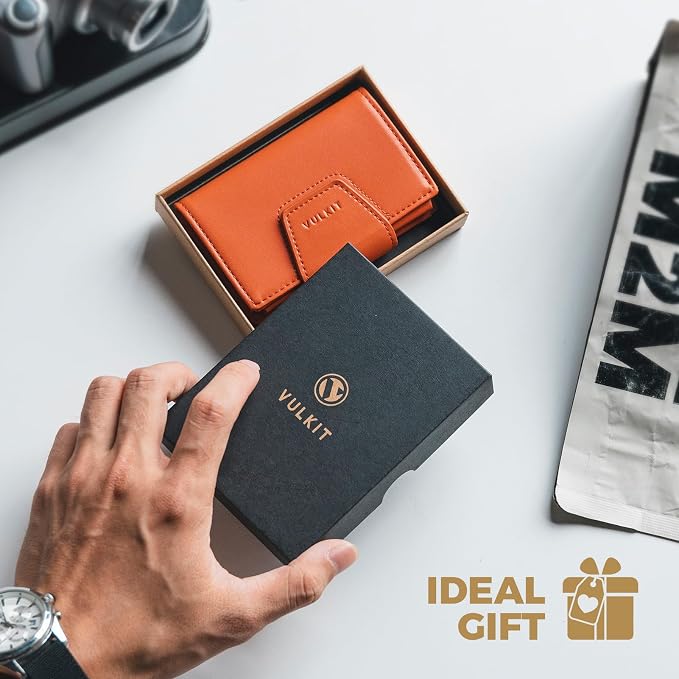 VULKIT RFID Blocking Credit Card Holder, Leather Business Card Holder Case, Minimalist Wallet with Magnetic Closure