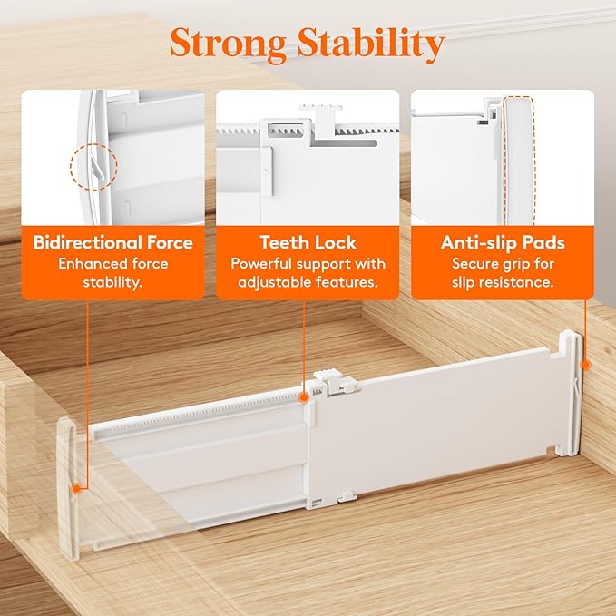 Lifewit 4" Tall 16 Pack Drawer Dividers, 27-42cm/10.5-16.5" Expandable Drawer Divider for Clothes, Adjustable Dresser Drawer Organizers, Drawers Separators for Dresser/Bathroom/Closet/Kitchen White