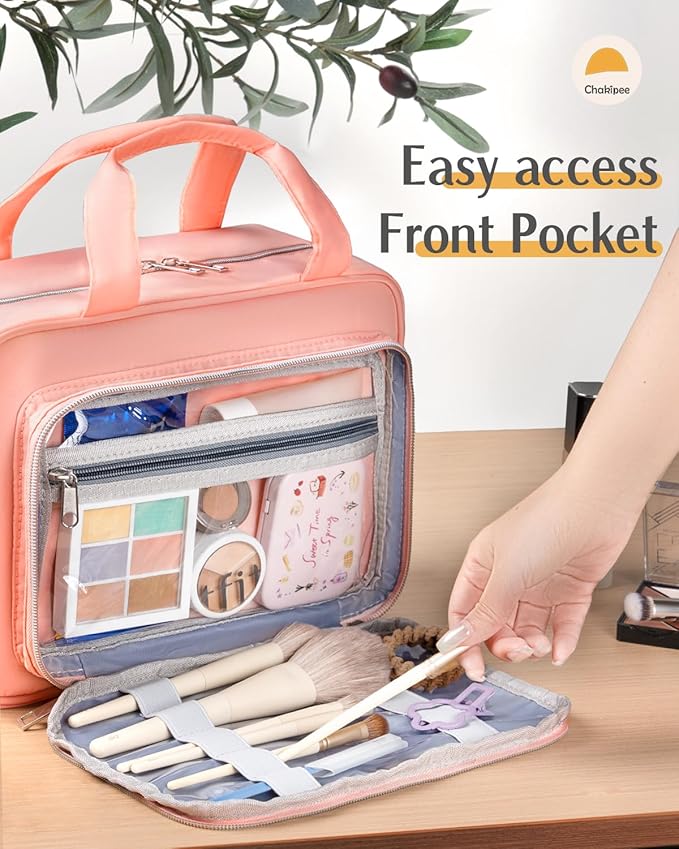 Travel Hanging Toiletry Bag for Women - Waterproof Cosmetic Organizer with Clear Window, Lightweight Bathroom Bags for Essentials, Makeup, Shampoo, Toiletries Dark Pink,Large