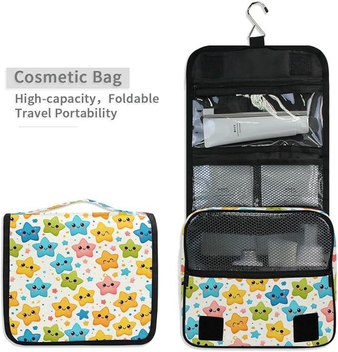 senya Hanging Travel Toiletry Bag Cute Kit Makeup Case Cosmetics Organizer for Men Women (Cute Star)