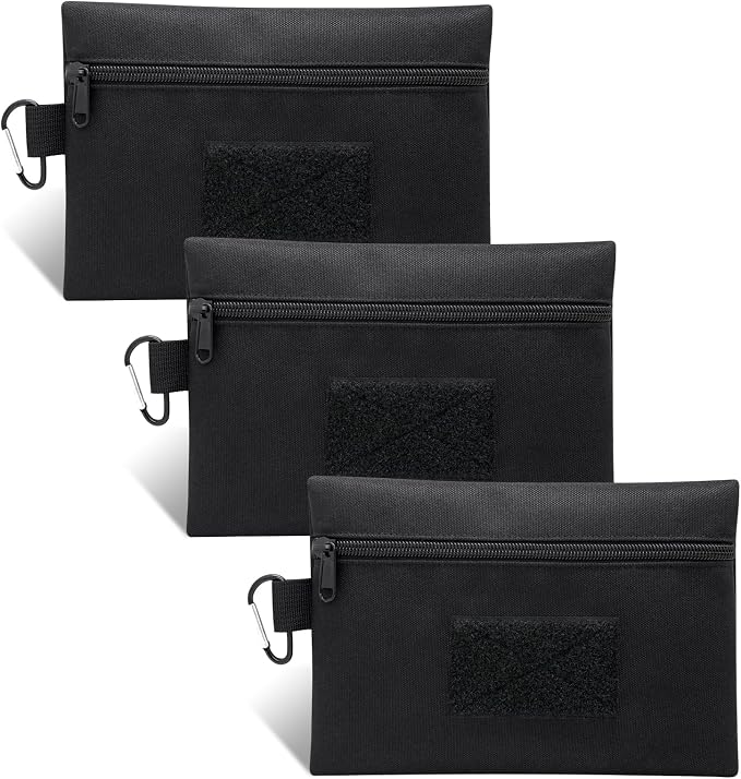 Faylapa 3 Pack Tactical Tool Zipper Pouch Bag with Carabiner, Utility Admin Storage Pocket Small Carrying Kit Accessories for Chest Rig, Hanging Pouches Backpack Accessories Pouch