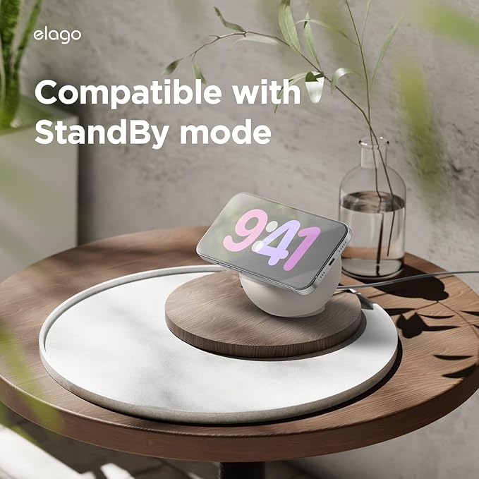 elago MS2 Charging Stand Compatible with MagSafe Charger - Premium Silicone, Compatible with iPhone 17/16/15/14/13/12 Series, Designed for MagSafe Stand [Stone] [Charging Cable Not Included]