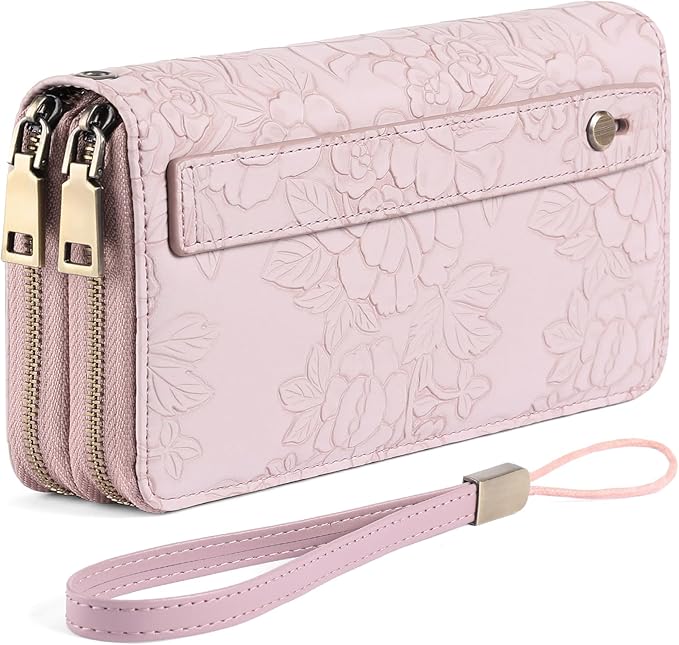 GAEKEAO Wallet for Women Clutch RFID Blocking Wristlet Leather Purse Large Capacity Credit Card Holder with Grip Hand Strap
