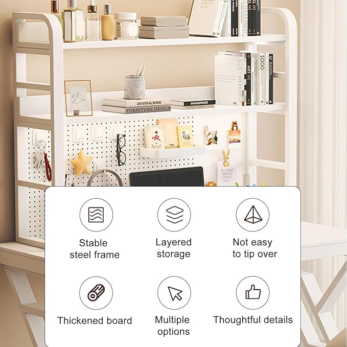 Desk Shelf, Desk Extension Shelf, Desk Extender Side Table, Heavy Duty Desktop Organizer, 3 Tier Desk Extension Shelving Unit for Table Accessories(75x93x25cm/30x37x10in)