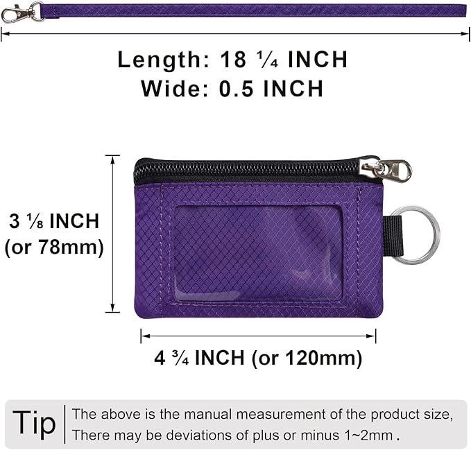 CHENSPRX Minimalist RFID Blocking Small Wallet with ID Window,WaterResistant Zip Id Case Wallet with Lanyard Keychain for Cards,Cash,Travel,Women,Men