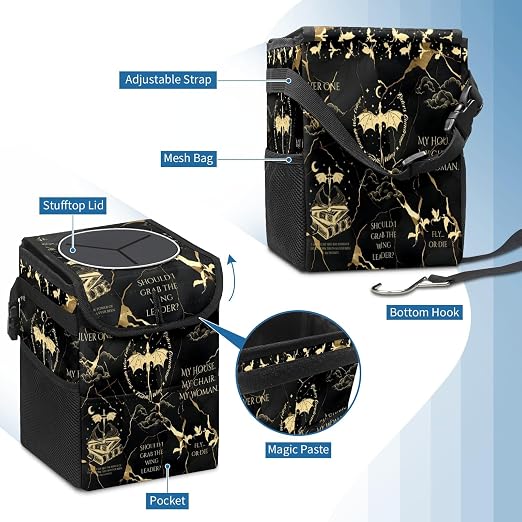 Fourth Wing Car Trash Can with Lid Collapsible Reusable Waterproof Car Garage Bag,Automotive Garbage Can,Car Accessories Interior Car Organizer