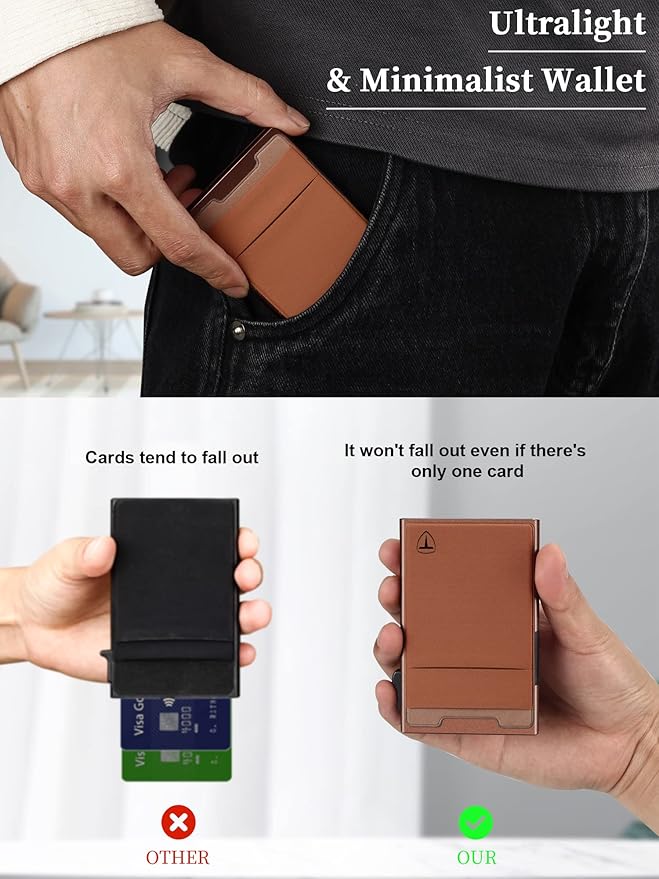 TOYFID Pop Up Credit Card Wallet for Men - Metal Slim Minimalist Cards Holder with Money Pocket - RFID Blocking Ultralight Small Aluminum Wallet