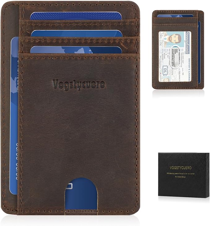 Slim Minimalist Front Pocket Thin Wallet RFID Blocking 100% Genuine Leather Credit Card Holder for men Women, with Gift Box-Texas Brown