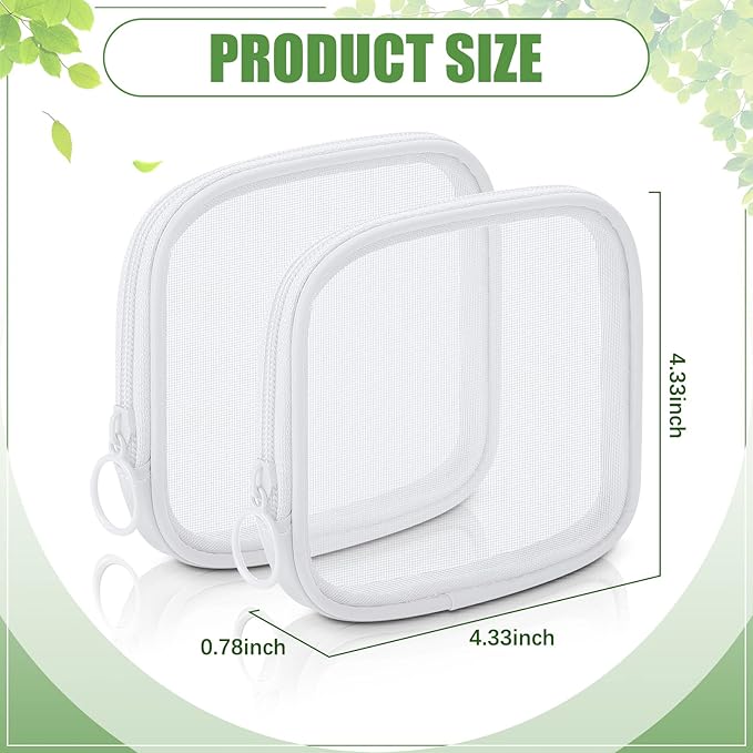 Weewooday 4 Pcs Mesh Makeup Bag Mesh Cosmetic Bag Travel Toiletry Pouch with Zipper Mini Makeup Cosmetic Purse for Daily Accessory(Small,White)
