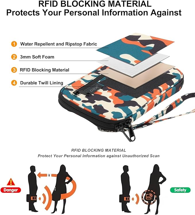 GOX Passport Holder for Travel Family RFID Neck Wallet for Traveling Women Travel Pouch for Passport and Documents with RFID Waterproof Zipper Passport Case (Multicolor)