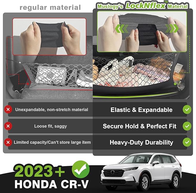 Muslogy Truck Bed Cargo Net Trunk Netting Compatible with 2023-2025 2026 Honda CR-V Accessories, Pickup Cargo Organizer SUV Sedan Storage Net w/Heavy Duty Carabiners