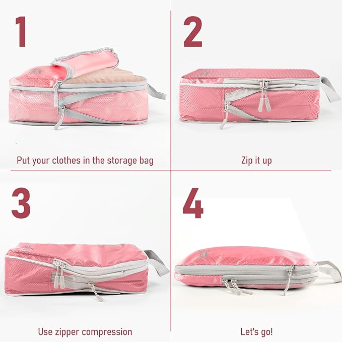 5 Set Packing Cubes For Travel Essentials, Luggage Packing Organization Cubes Suitcase Organizer Bags Set For Luggage Travel Packing Cubes For Suitcases Durable (5 Pcs, Pink)
