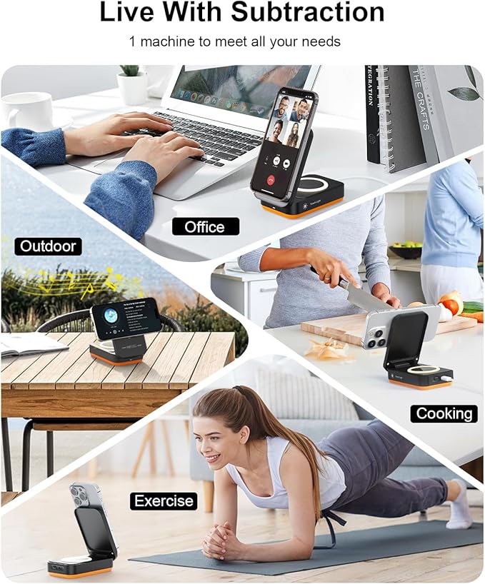 3 in 1 Magnetic Wireless Charger for iPhone,Foldable Charger Stand with Bluetooth Speaker & Sleep-Friendly Light, Wireless Charging Station for iPhone 17 16 15 14 13 12 Pro Max All Series