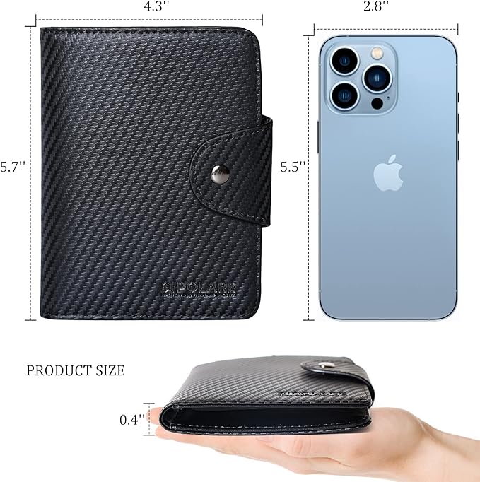 Polare Full Grain Leather Slim and Soft RFID Blocking wallet For Men Snap Bifold Travel Wallet Passport Holders 2 Passports (Carbon Black)
