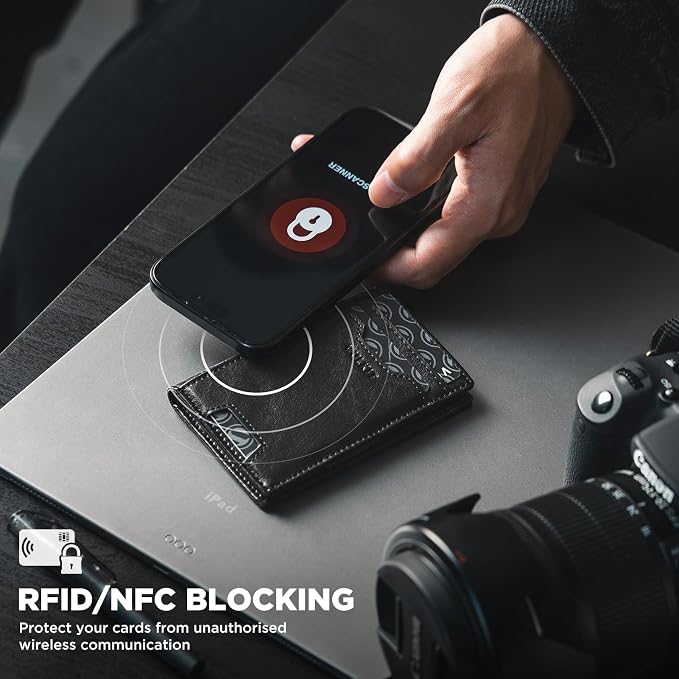 VULKIT Credit Card Holder RFID Blocking Slim Leather Front Pocket Mens Wallet Bank Card Holder Quick Access with 10 Slot and Money Band for Bills or Receipt, Palm-Size Wallet, Black, 10.9 x 7.3 x 1.6