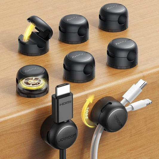 8 Pack JOYROOM Magnetic Cable Clips Organizer [Cord 360° Rotatable] Wire Keeper Holder with Strong Adhesive, Nightstand Desk Cable Management Phone Charger Holder for Car Wall Home Office Accessories
