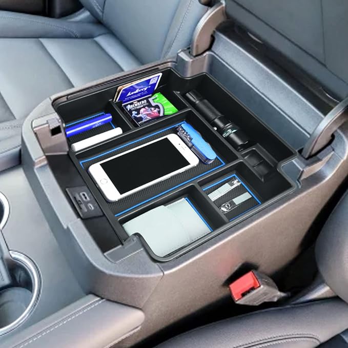 EDBETOS Center Console Organizer Tray for 2021-2026 Chevy Tahoe/Suburban and 21-2024 GMC Yukon Accessories, Fit Standard Console with Charging Socket Only, NOT for Power Sliding Console, Blue