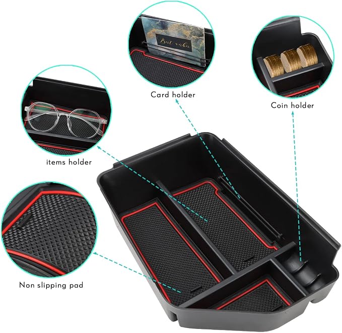 MARCHFA Center Console Organizer Tray Compatible for 2022 2023 2024 2025 2026 Kia EV6 Accessories Armrest Storage Box Tray Organizer Insert (Red)