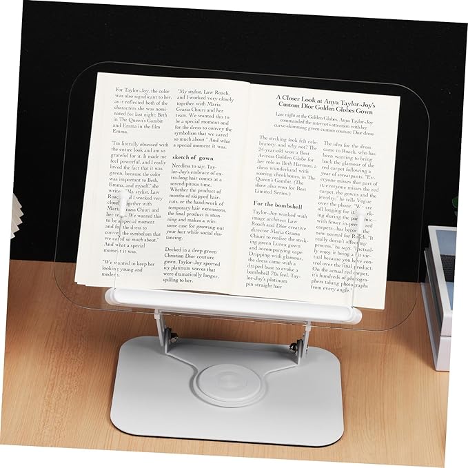 Adjustable Rotating Book Holder Stand Multi-Functional Desktop Stand for Reading Recipe Books and Laptops Height Adjustable with Page Clips for Hands Use