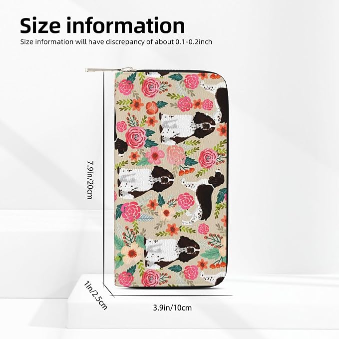 English Springer Spaniel Wallet for Men Women Elegant Long Clutch Zip Around Travel Leather Coin Purse Large Capacity Credit Card Holder Handbag