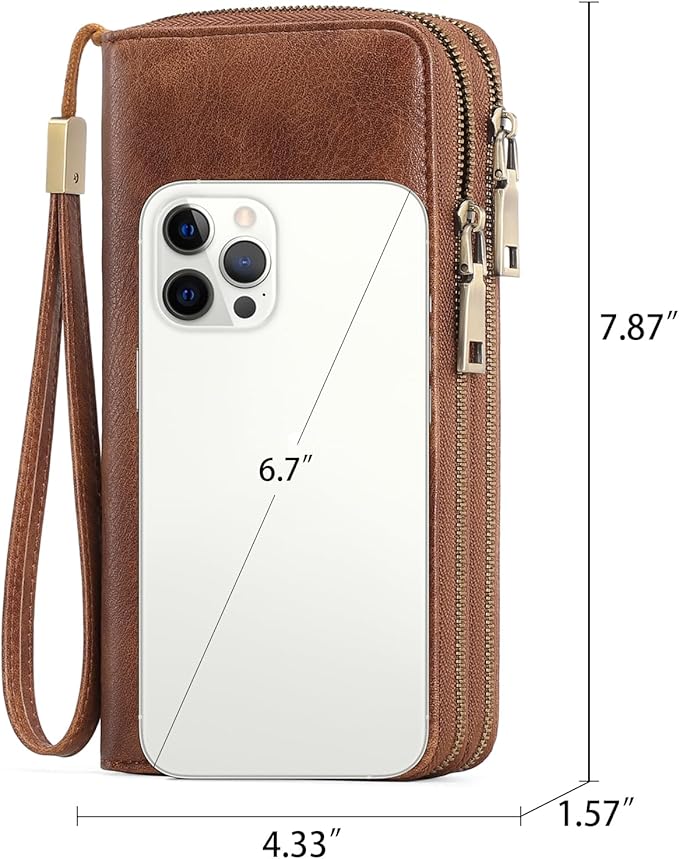 GAEKEAO Wallet for Women Clutch RFID Blocking Wristlet Leather Purse Large Capacity Credit Card Holder with Grip Hand Strap