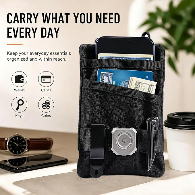 Small EDC Pouch，EDC Pouch for Men,Multitool Pocket Pouch Hold for EDC Tools, Outdoor Sports, Camping, Hiking, Purse, Cards, Keys, Change, Black EDC Belt Pouch for Daily Carry