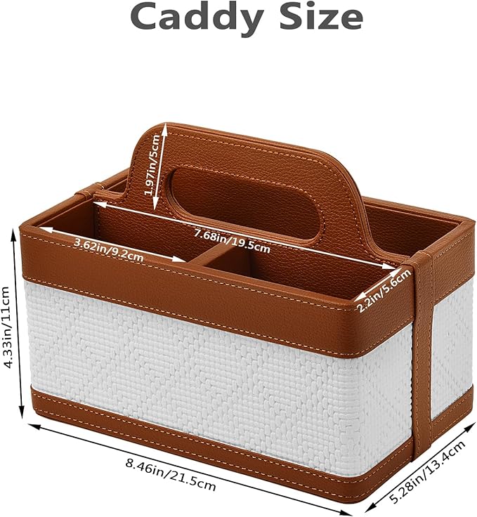 Desk Organizer Caddy with Handle-Portable PU Leather Remote Control Holder-Nightstand Dresser Tote Storage for Sunglasses,Comb,Small iPad,Pen,Heater Controllers,Cosmetics and Office Supplies
