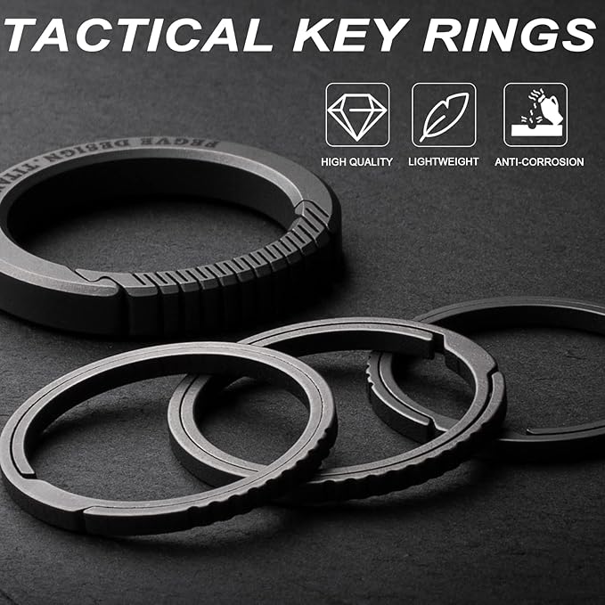 TISUR Titanium Keychain Rings, Split Side Pushing Key Rings Heavy Duty Black Key Ring For Key Chain Carabiner Dog Tag Ring