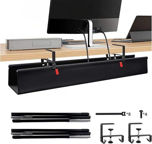 48" No Drill Under Desk Cable Management Tray - Upgraded Oxford Fabric with Cable Loop, No Damage to Table for Standing Desks and Home Office (Extra Large (48 Inch))