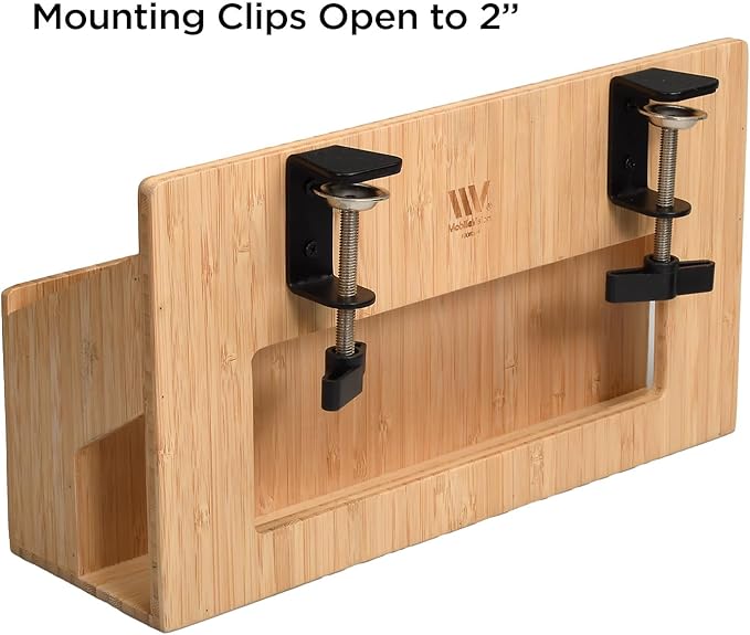 MobileVision Bamboo Side Desk or Table Organizer with C-Clamp Mount on Rear For Easy Mount
