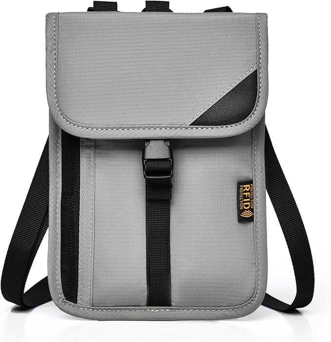 Passport Holder for Travel Pouch Neck Wallet for Traveling Women Men with RFID Blocking Waterproof and Slim Neck Pouch Adjustable Neck Strap (Z-Grey)