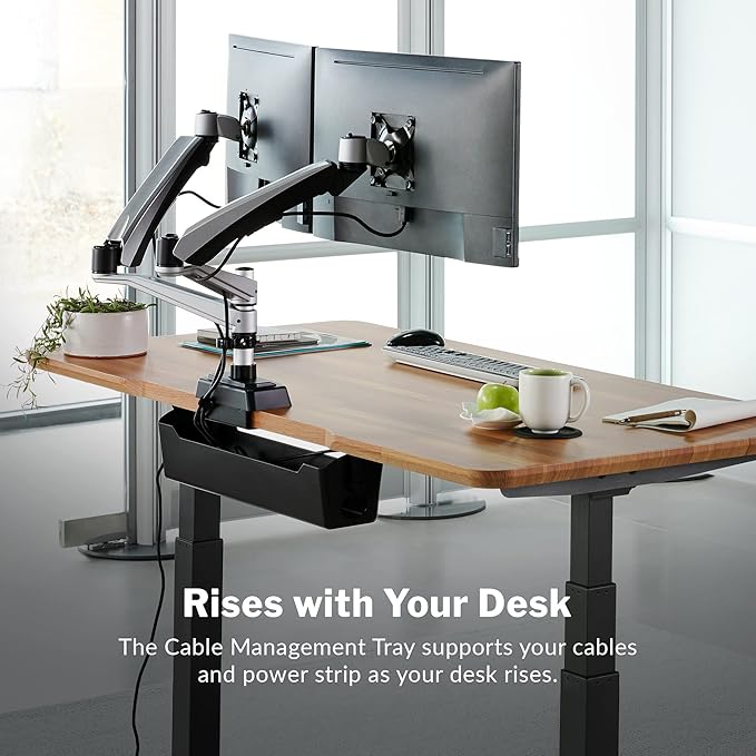 Vari Cable Management Tray - Under Desk Cord & Wire Organizer - Ideal for Home Office Sit Stand Desks - Fits Adjustable Electric Standing Desk 48x30, 60x30, 60x24, 72x30 - Easy Assembly (Black)