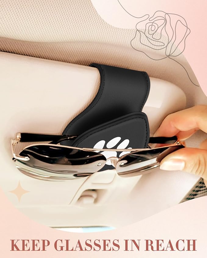 Jupswan Sunglass Holder for Car Visor Sunglasses Clip Magnetic Eyeglass Glasses Holder Cute Paw Leather Auto Visor Accessories Accessory Gifts for Women Men(Black)