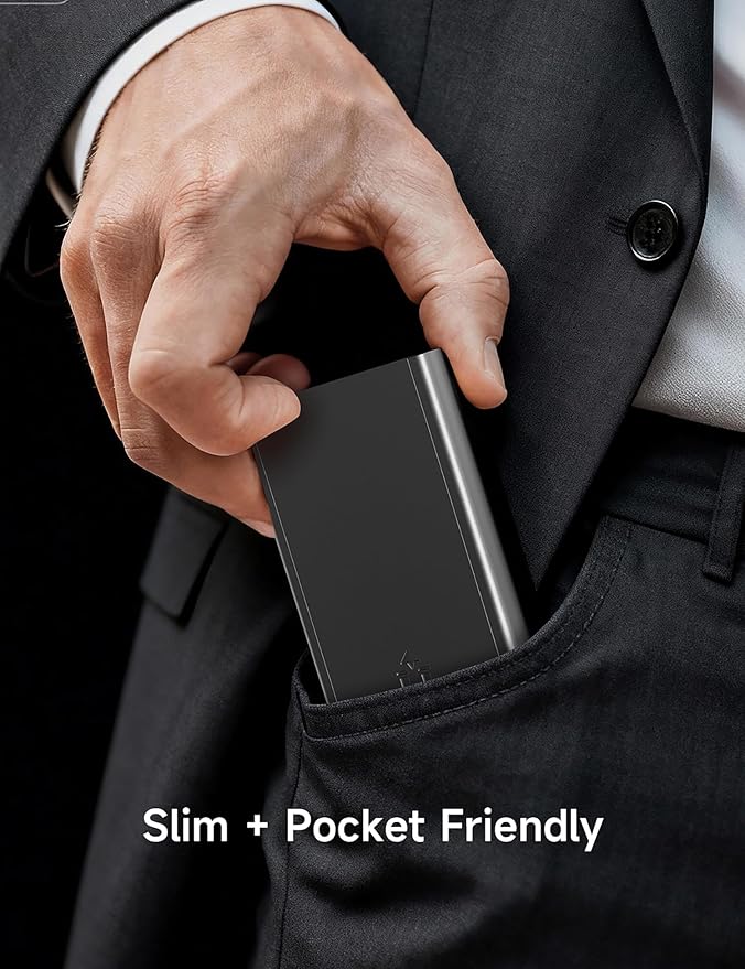 Slim Minimalist Wallet for Men with Elastic Cash Strap - Low Profile Aluminum Swipe Pop up Card Holder Wallet, RFID Protected Front Pocket Metal Wallet for Men, Gifts for Men Him
